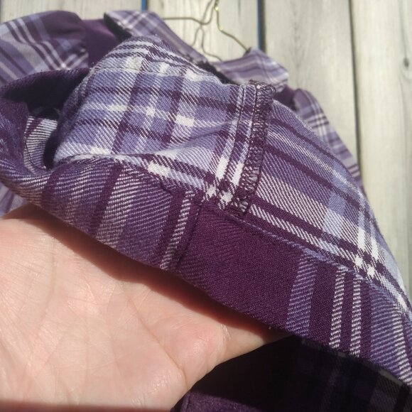 Vintage 80s Girls Dress Purple Plaid Velour 90s Prairie Pioneer Long Sleeves - Picture 7 of 10